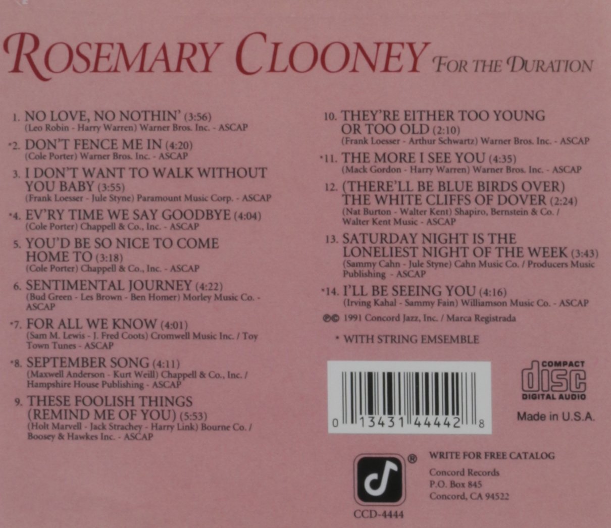 Rosemary Clooney-For The Duration