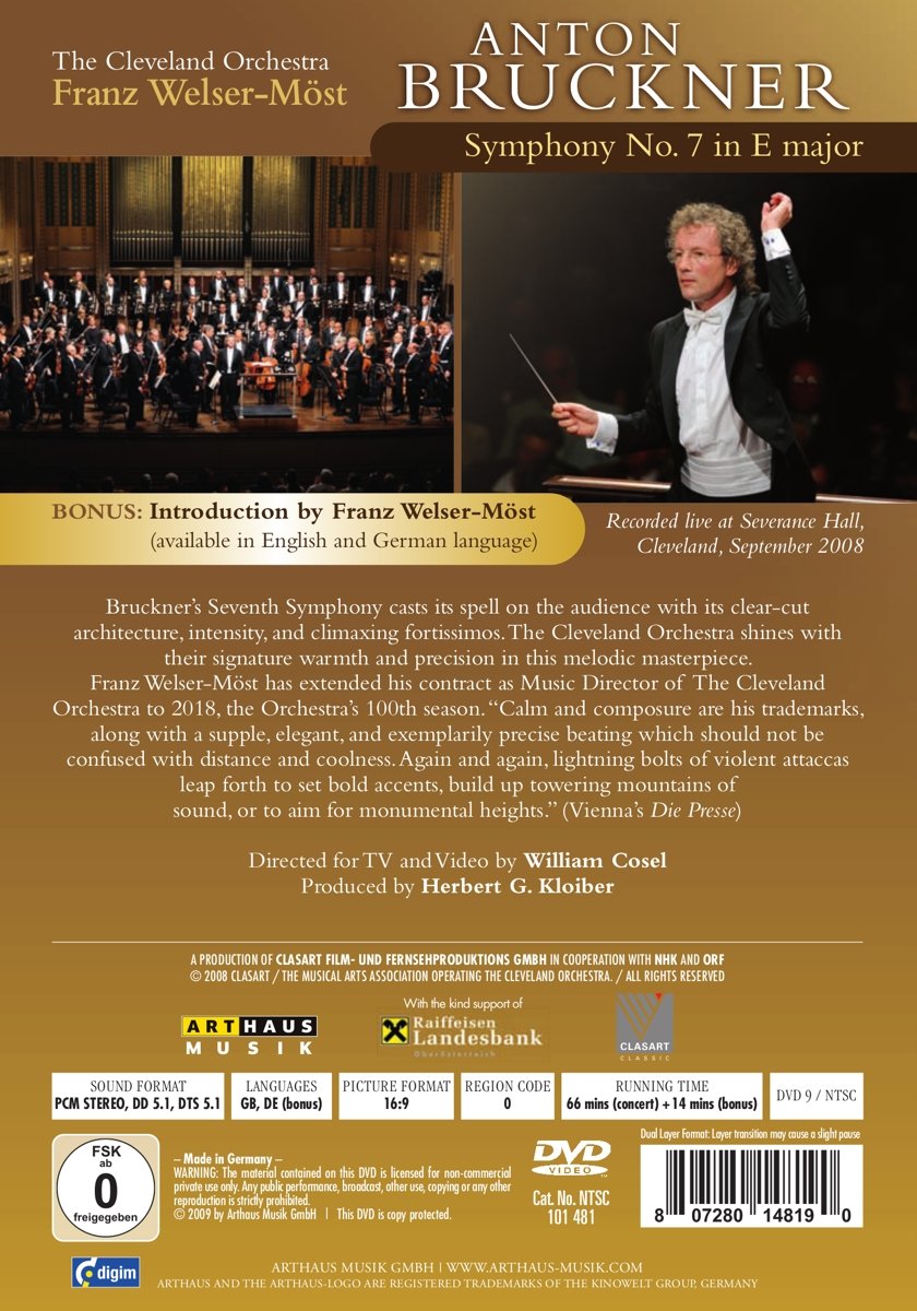 Bruckner: Symphony No.7 (Live Recording From The Severance Hall; Cleveland; 2008)