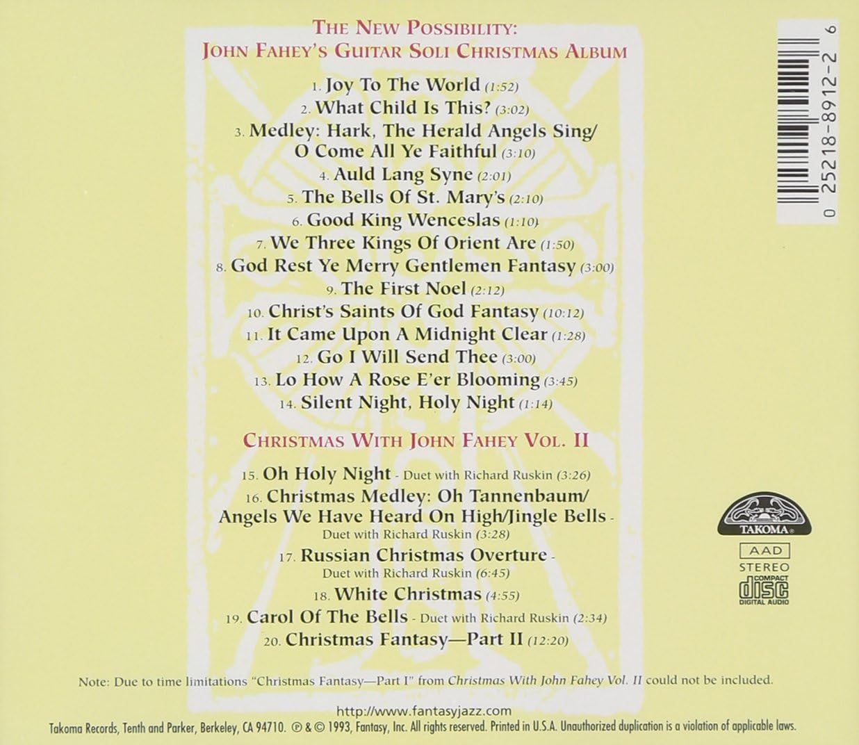 The New Possibility: John Fahey's Guitar Soli Christmas Album / Christmas with John Fahey, Vol. 2