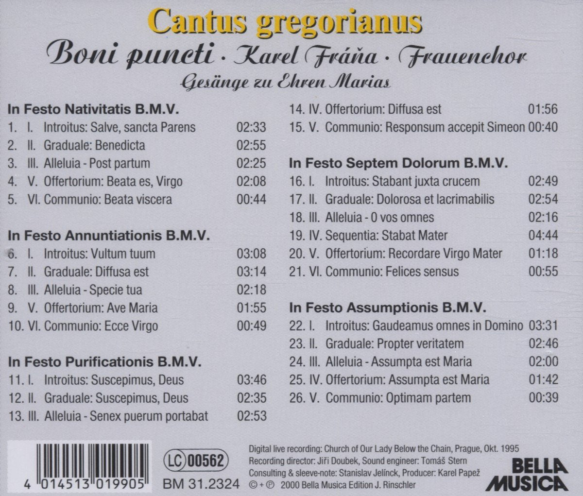 Cantus Gregorianus: Chants in Honor of Mary