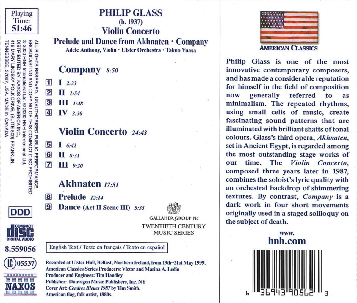 Glass: Violin Concerto / Prelude and Dance from Akhnaten / Company