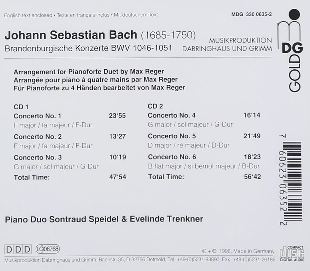 Brandenburgische Konzerte (Für Klavier zu vier Händen bearbeitet von Max Reger