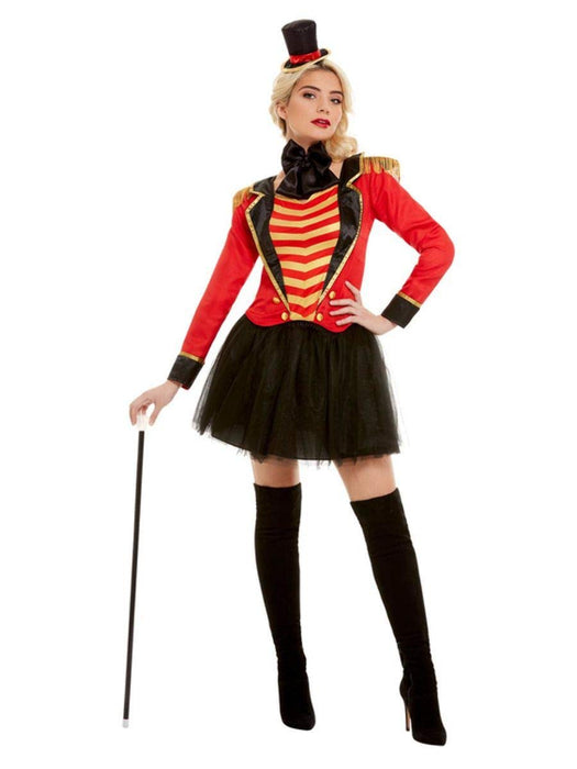 Smiffys Deluxe Ringmaster Lady Costume, Red with Jacket, Mock Shirt, Skirt & Headband, Circus Fancy Dress, Adult Dress Up Costumes