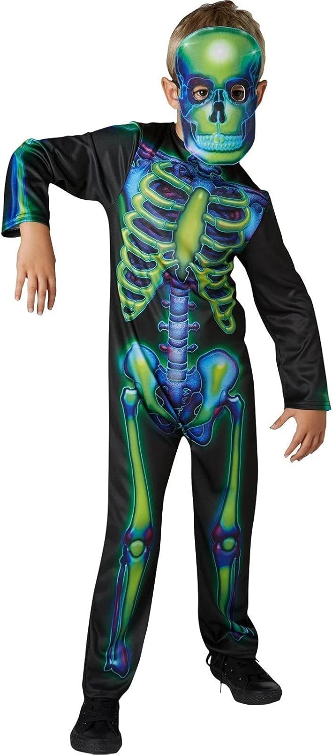 Rubie's Official Neon Skeleton Glow In The Dark Halloweens Kids Costume