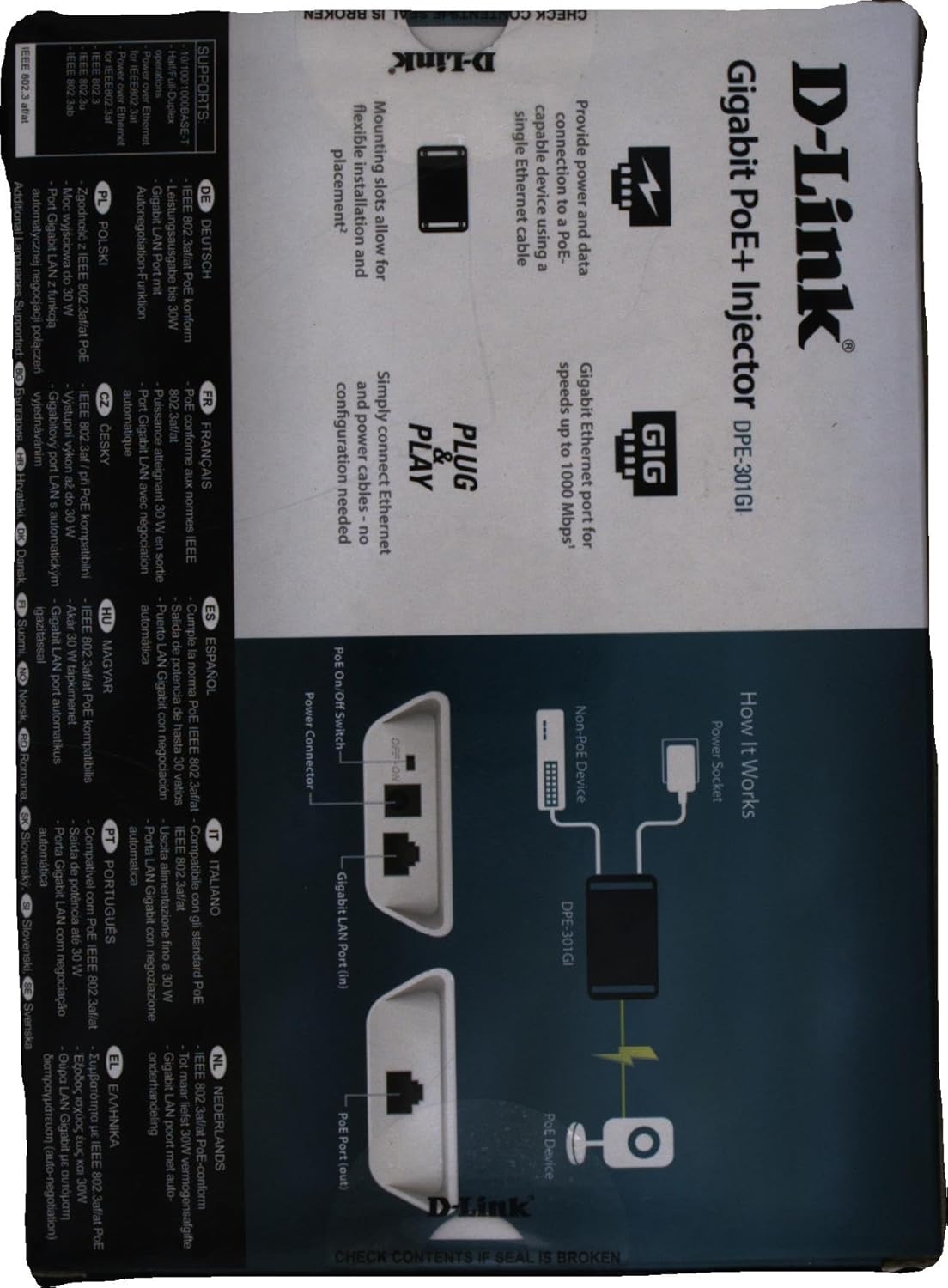 D-Link DPE-301GI 1-Port Gigabit 30 W PoE Injector , White