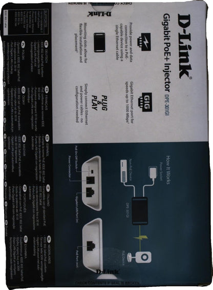 D-Link DPE-301GI 1-Port Gigabit 30 W PoE Injector , White