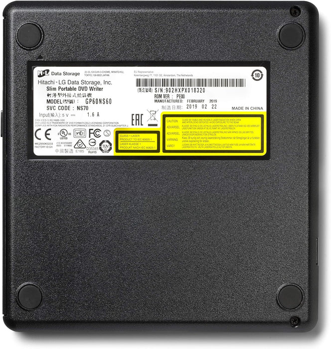 Hitachi-LG GP60 External DVD Drive, Slim Portable DVD Burner/Writer/Player for Laptop, Windows and Mac OS Compatible, USB 2.0, 8x Read/Write Speed