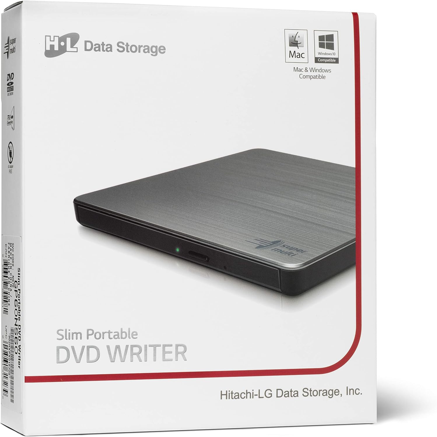 Hitachi-LG GP60 External DVD Drive, Slim Portable DVD Burner/Writer/Player for Laptop, Windows and Mac OS Compatible, USB 2.0, 8x Read/Write Speed