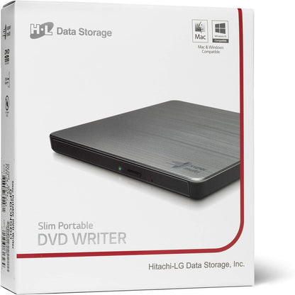 Hitachi-LG GP60 External DVD Drive, Slim Portable DVD Burner/Writer/Player for Laptop, Windows and Mac OS Compatible, USB 2.0, 8x Read/Write Speed