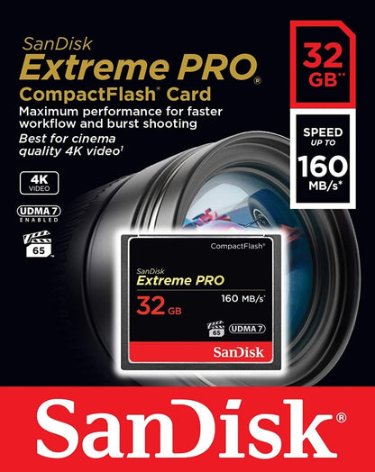 SanDisk Extreme Pro 32 GB 160 MB/s Compact Flash Memory Card - Black/Gold/Red 32GB Standard Packaging