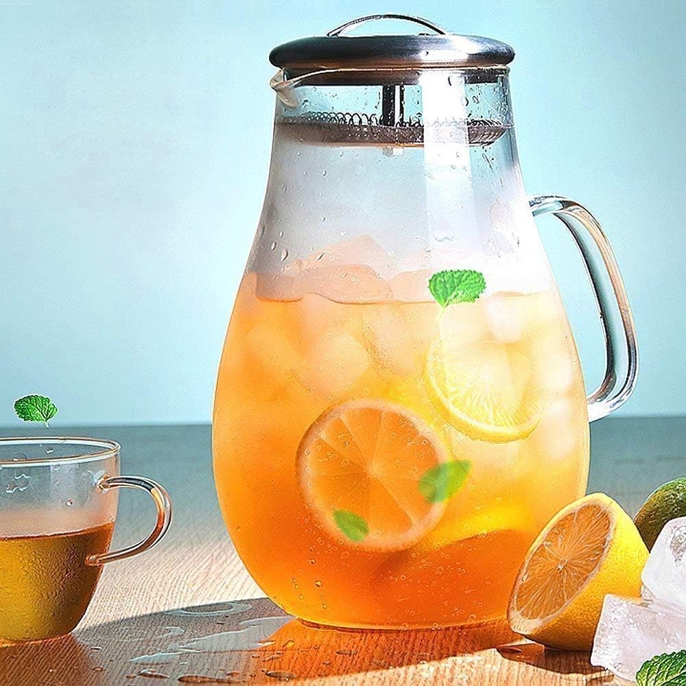 CIPARK Water Pitchers-64 oz Glass Water Pitcher with Lid-Gallon Pitcher with Lids-Carafes For Juice-Borosilicate Glass