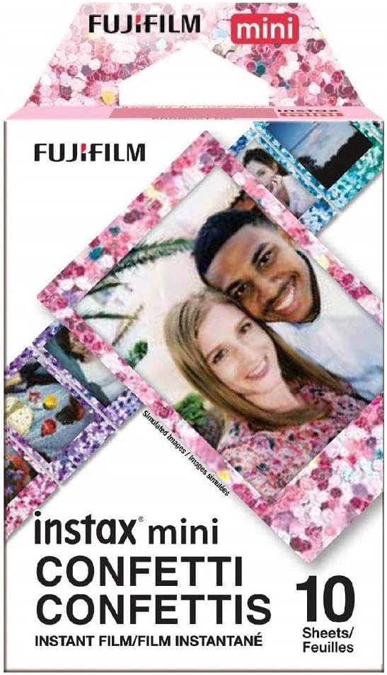 instax mini instant film, Confetti border, 10 shot pack, suitable for all instax mini cameras and printers