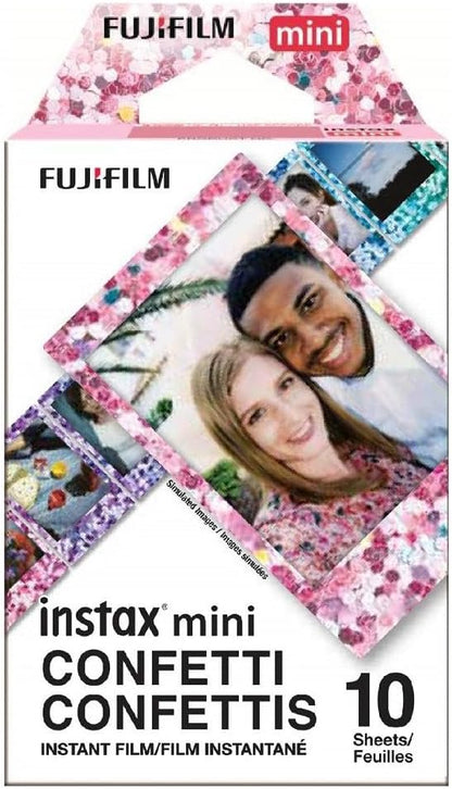 instax mini instant film, Confetti border, 10 shot pack, suitable for all instax mini cameras and printers