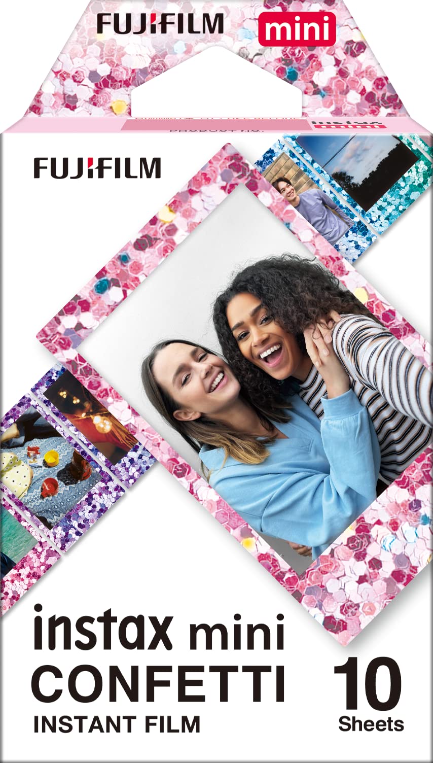 instax mini instant film, Confetti border, 10 shot pack, suitable for all instax mini cameras and printers