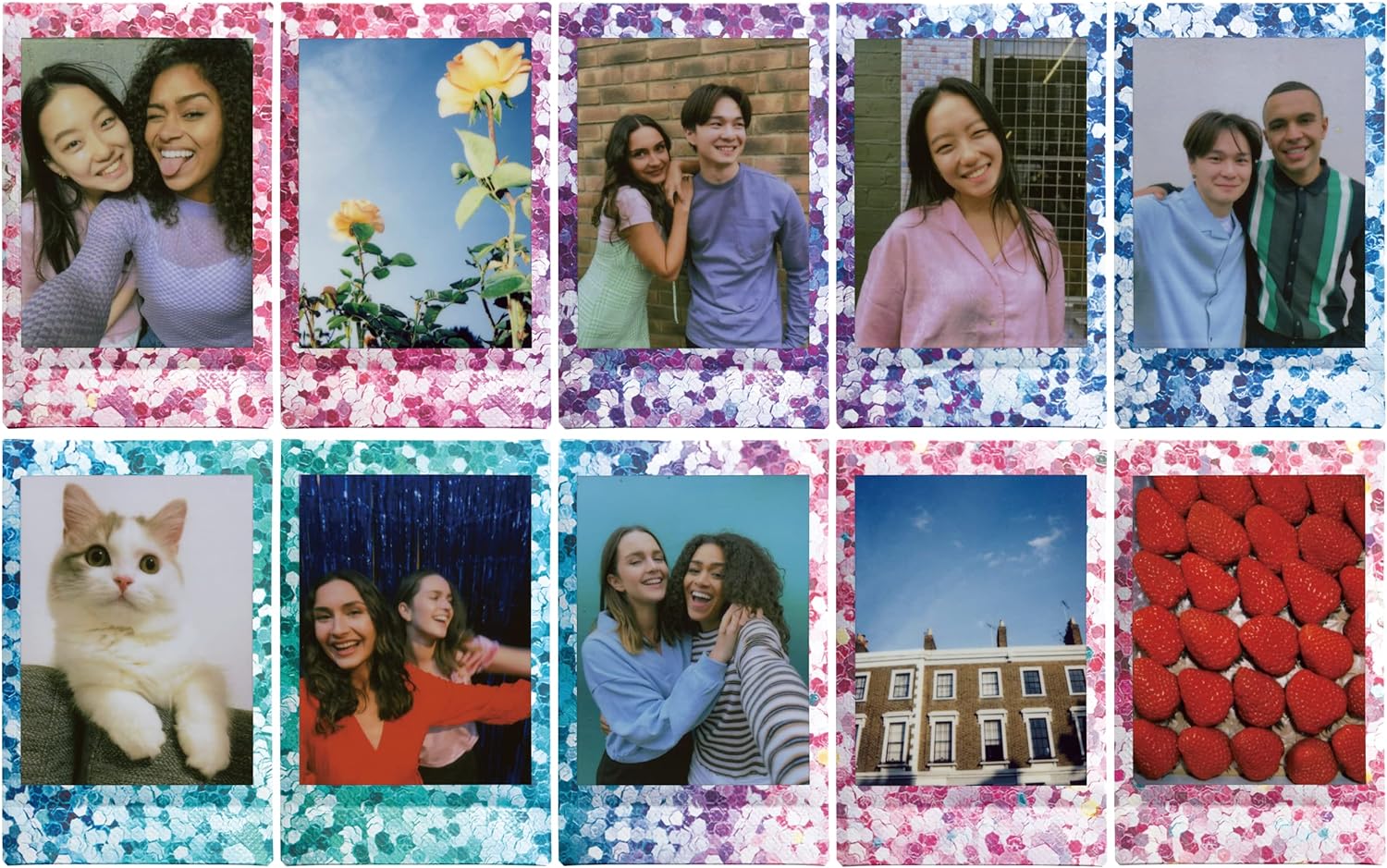 instax mini instant film, Confetti border, 10 shot pack, suitable for all instax mini cameras and printers