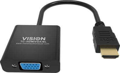 Vision TC-HDMIVGA/BL adaptador de cable de vídeo 0,23 m HDMI tipo A (Estándar) VGA (D-Sub) Negro - Adaptadores de cable de vídeo (0,23 m, HDMI tipo A (Estándar), VGA (D-Sub), Macho, Hembra, Derecho