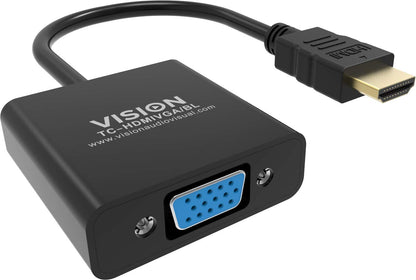 Vision TC-HDMIVGA/BL adaptador de cable de vídeo 0,23 m HDMI tipo A (Estándar) VGA (D-Sub) Negro - Adaptadores de cable de vídeo (0,23 m, HDMI tipo A (Estándar), VGA (D-Sub), Macho, Hembra, Derecho