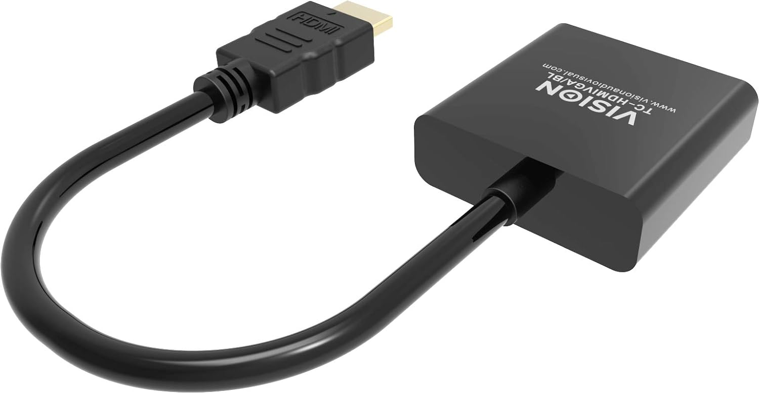 Vision TC-HDMIVGA/BL adaptador de cable de vídeo 0,23 m HDMI tipo A (Estándar) VGA (D-Sub) Negro - Adaptadores de cable de vídeo (0,23 m, HDMI tipo A (Estándar), VGA (D-Sub), Macho, Hembra, Derecho