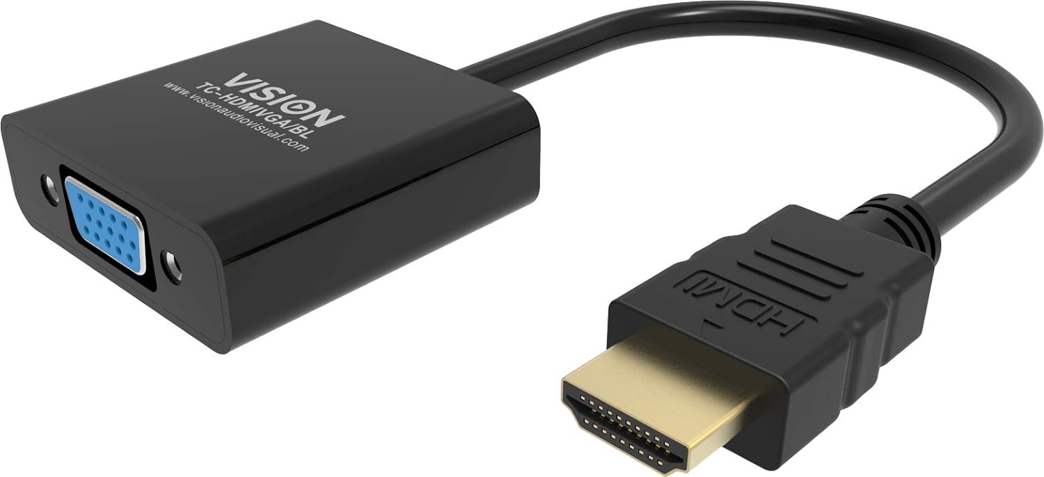 Vision TC-HDMIVGA/BL adaptador de cable de vídeo 0,23 m HDMI tipo A (Estándar) VGA (D-Sub) Negro - Adaptadores de cable de vídeo (0,23 m, HDMI tipo A (Estándar), VGA (D-Sub), Macho, Hembra, Derecho