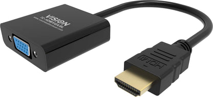 Vision TC-HDMIVGA/BL adaptador de cable de vídeo 0,23 m HDMI tipo A (Estándar) VGA (D-Sub) Negro - Adaptadores de cable de vídeo (0,23 m, HDMI tipo A (Estándar), VGA (D-Sub), Macho, Hembra, Derecho
