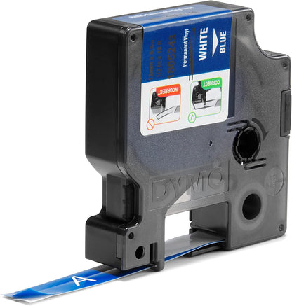 DYMO Rhino Industrial Vinyl Labels 12 mm x 5.5m White Print On Blue Self-Adhesive For DYMO LabelManager & Rhino Label Makers