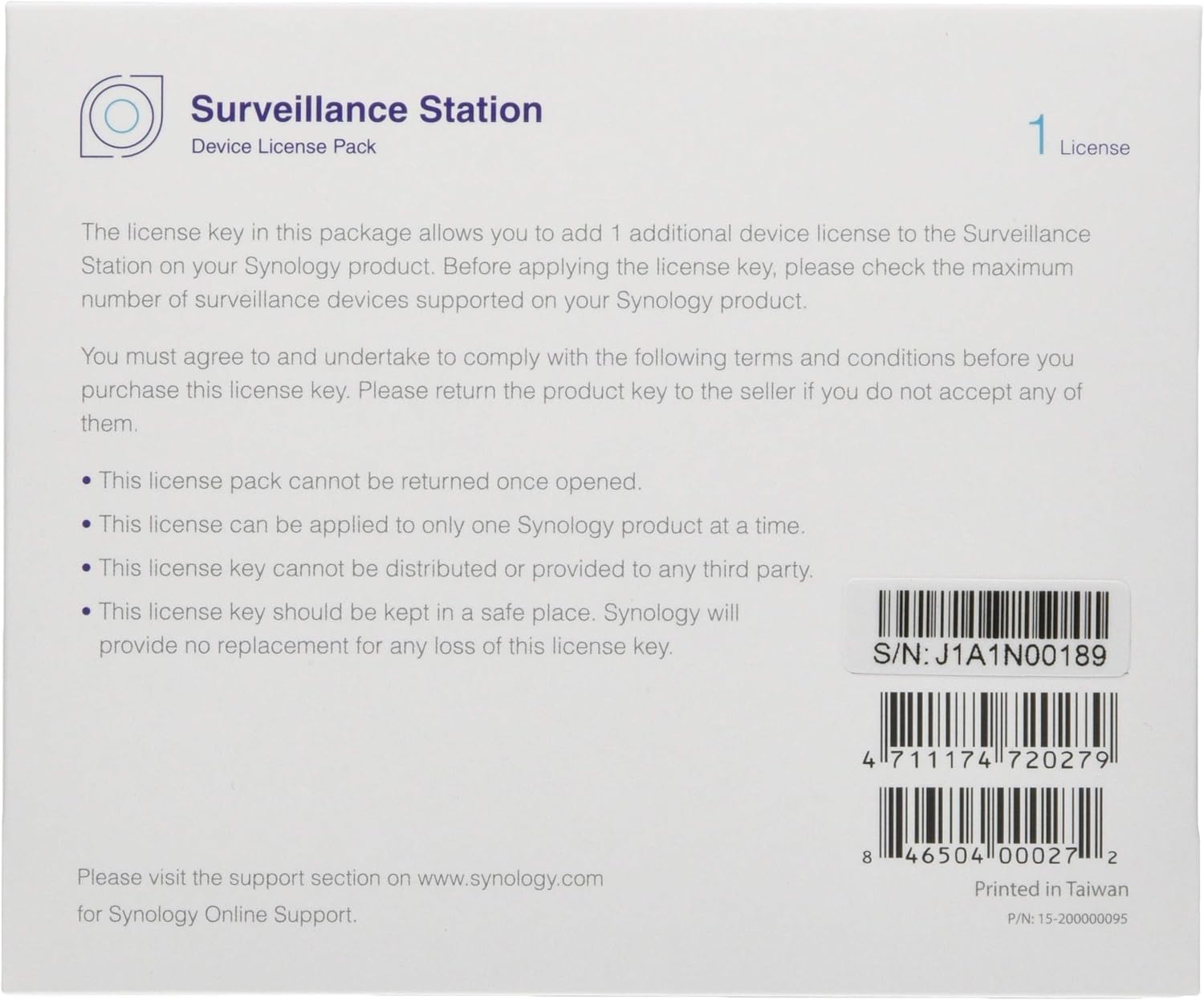 Synology Surveillance Device License Pack - Licence - 1 Camera