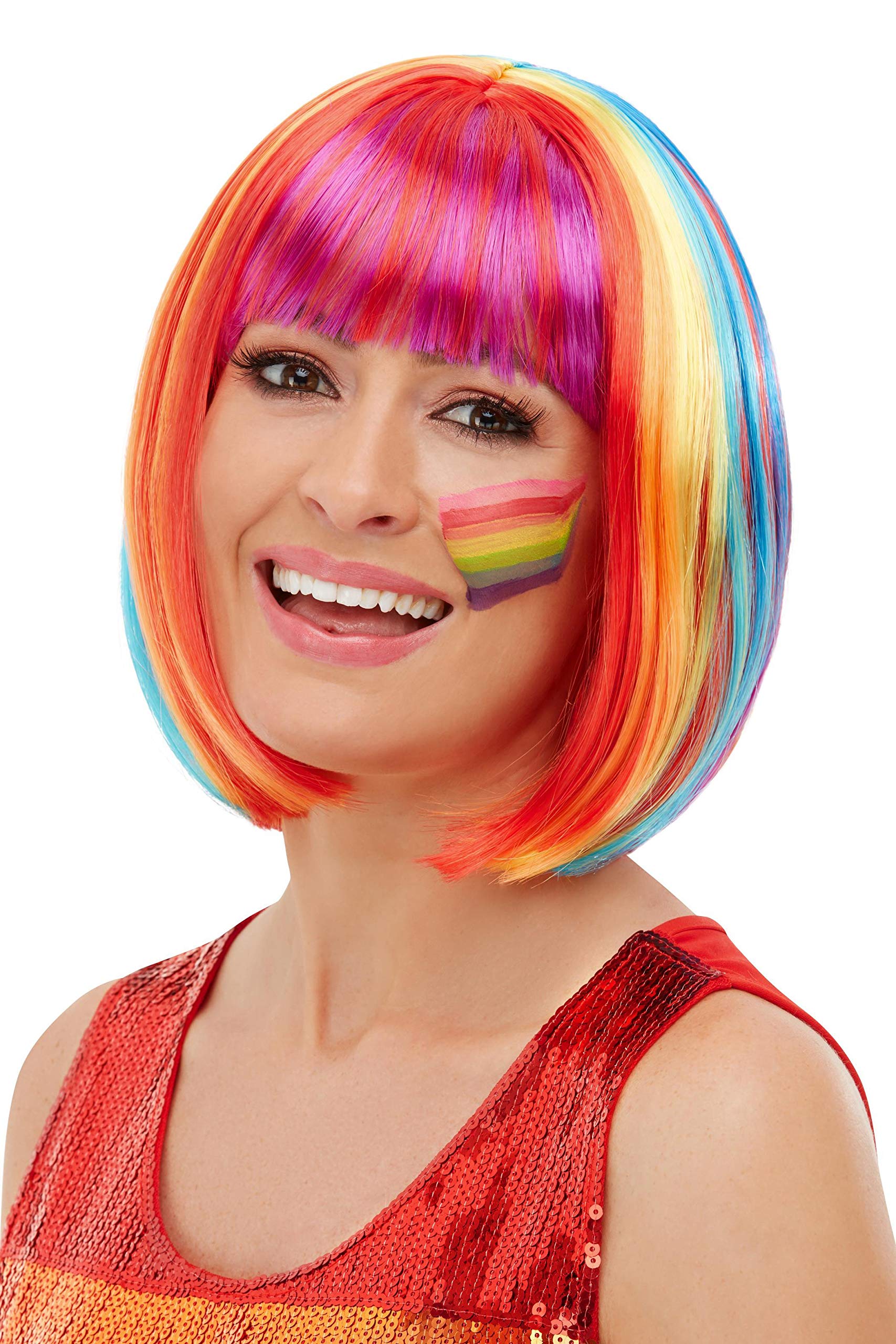 Smiffys Rainbow Bob Wig, Multi-Coloured