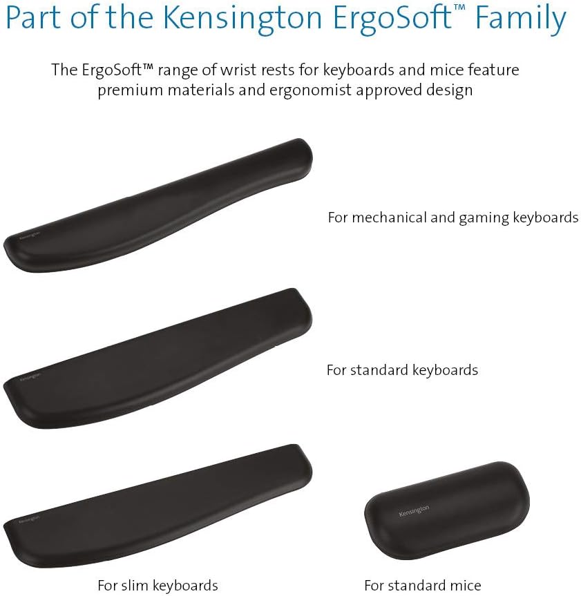 Kensington K52802WW ErgoSoft Wrist Rest Support for Standard Mouse, Home Office, Grey - ergonomic support, Durable and easy-to-clean surface for use with MacBook, iMac,Desktop, Trackballs