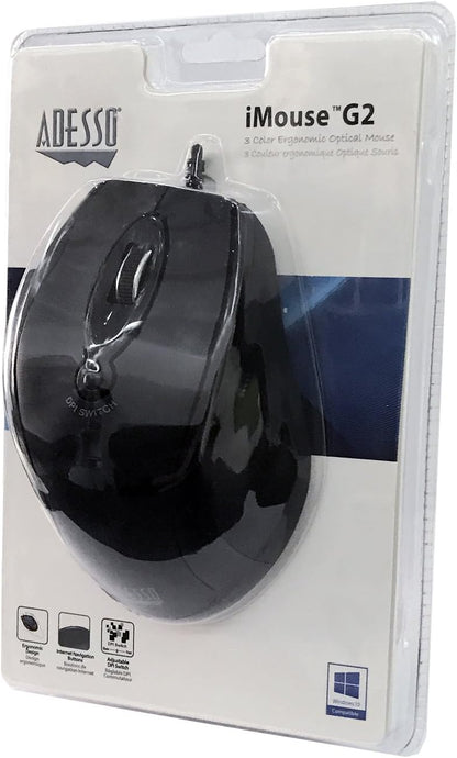 Adesso iMouse G2 - USB Ergonomic Optical Mouse Adjustable DPI Internet Navigational B