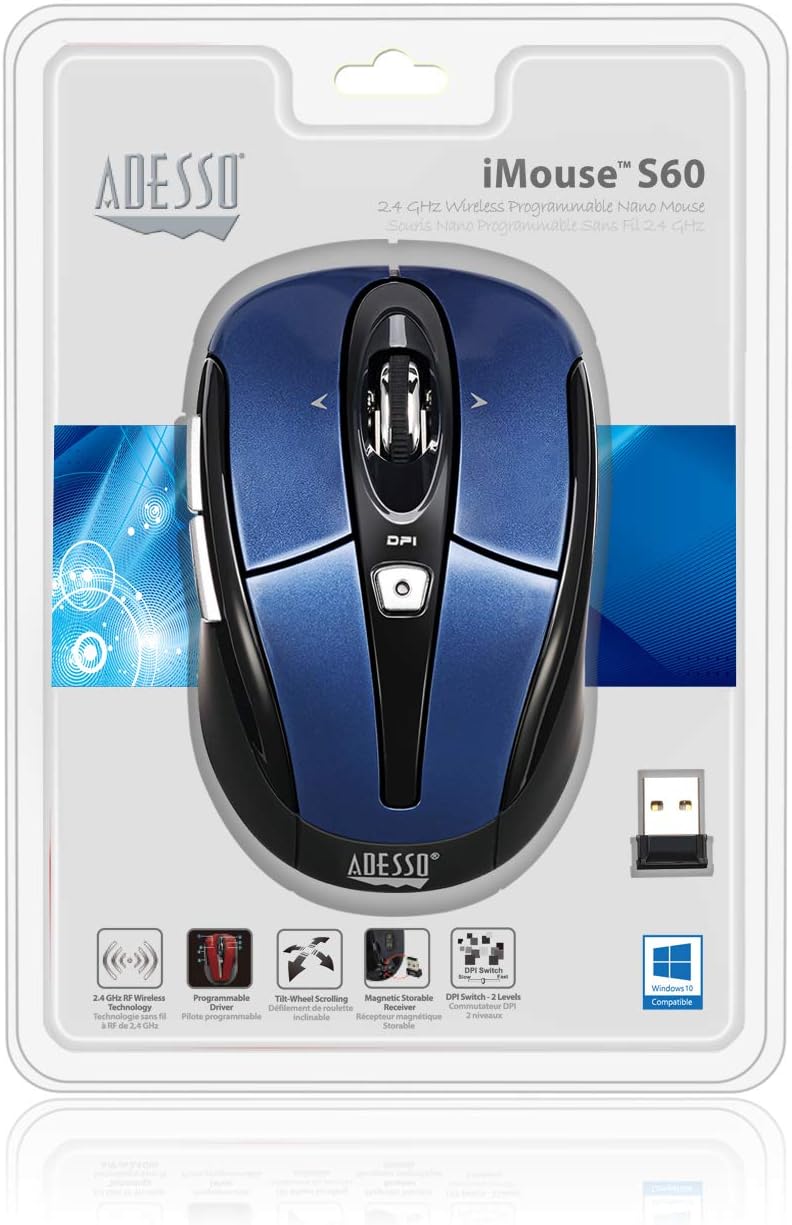 ADESSO IMOUSE S60L WRLS OPTICAL NANO MOUSE BLU SCALABLE DPI 800/1600 6BTN DESIGN