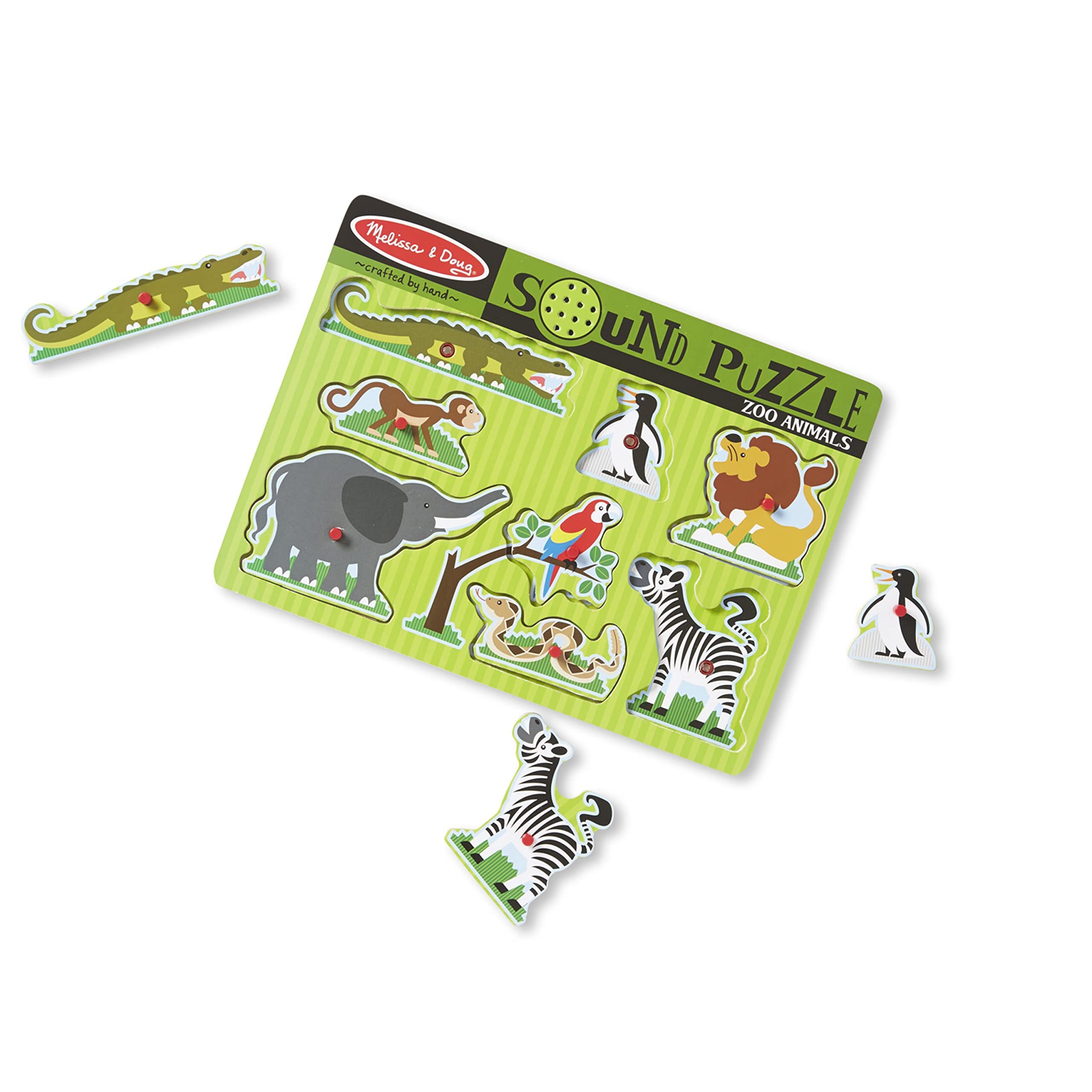 Melissa & Doug - Puzzle Sonore Animaux Zoo 8 Pièces - Casse-Tête - Puzzle Enfant - Jouet en Bois - Jeu d'Eveil - Jouet Educatif De Développement Et Créatif - Certifié FSC - Cadeau Enfant 2 Ans Et +