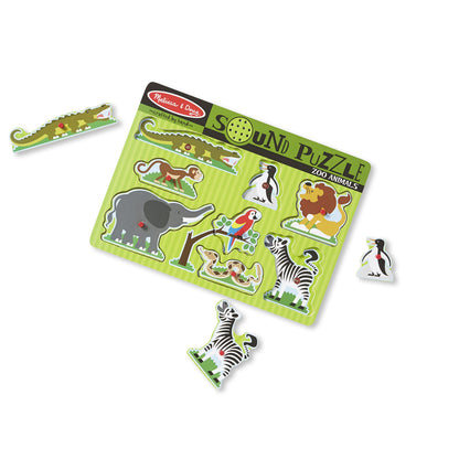 Melissa & Doug - Puzzle Sonore Animaux Zoo 8 Pièces - Casse-Tête - Puzzle Enfant - Jouet en Bois - Jeu d'Eveil - Jouet Educatif De Développement Et Créatif - Certifié FSC - Cadeau Enfant 2 Ans Et +