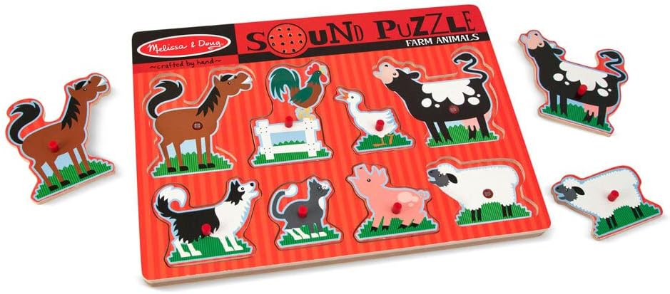 Melissa & Doug Farm Animal Sound Puzzle | Wooden Jigsaw Puzzles for 2 year olds | Baby Puzzles | Wooden Peg Puzzles | Toddler Sound Puzzle | Gift for Boys & Girls