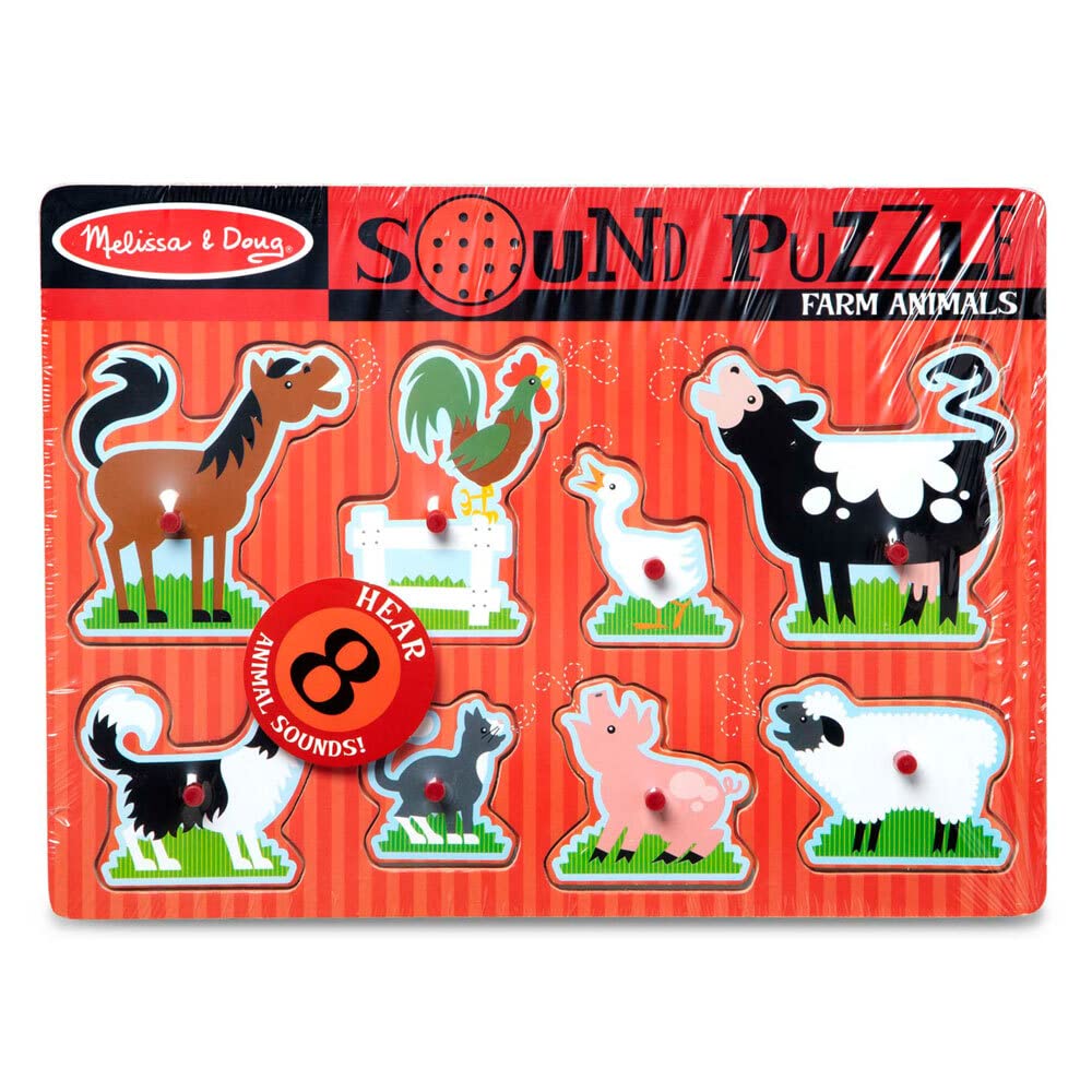 Melissa & Doug Farm Animal Sound Puzzle | Wooden Jigsaw Puzzles for 2 year olds | Baby Puzzles | Wooden Peg Puzzles | Toddler Sound Puzzle | Gift for Boys & Girls