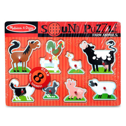 Melissa & Doug Farm Animal Sound Puzzle | Wooden Jigsaw Puzzles for 2 year olds | Baby Puzzles | Wooden Peg Puzzles | Toddler Sound Puzzle | Gift for Boys & Girls