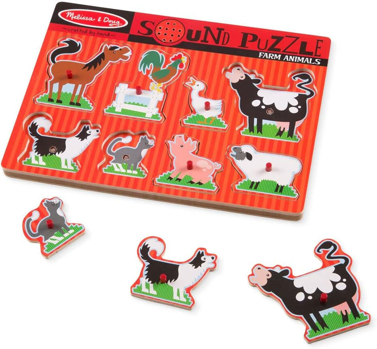 Melissa & Doug Farm Animal Sound Puzzle | Wooden Jigsaw Puzzles for 2 year olds | Baby Puzzles | Wooden Peg Puzzles | Toddler Sound Puzzle | Gift for Boys & Girls
