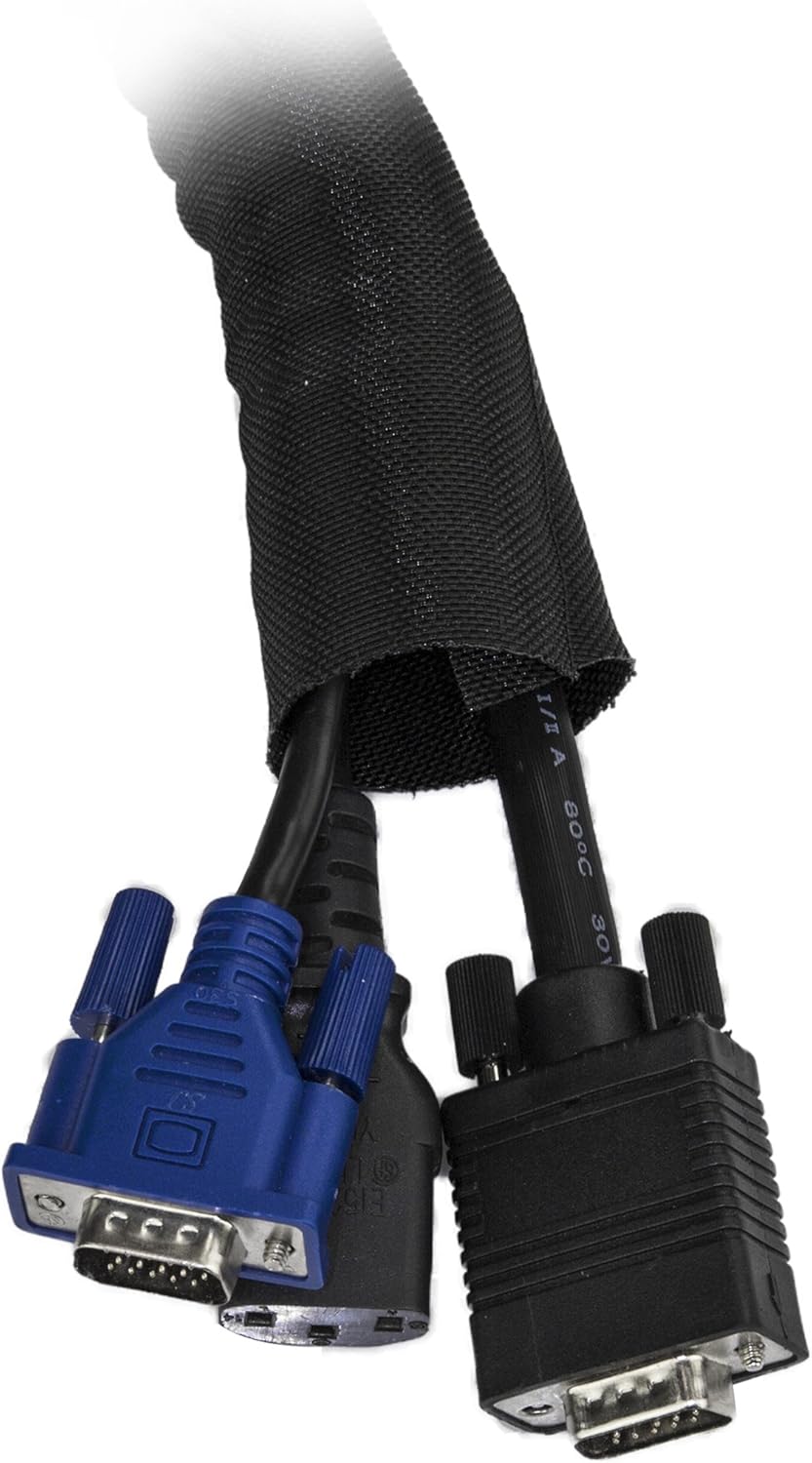 StarTech.com 6.5' (2m) Cable Management Sleeve - Flexible Coiled Cable Wrap - 1.0-1.5" dia. Expandable Sleeve - Polyester Cord Manager/Protector/Concealer - Black Trimmable Cable Organizer (WKSTNCM