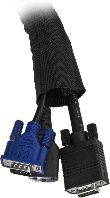 StarTech.com 6.5' (2m) Cable Management Sleeve - Flexible Coiled Cable Wrap - 1.0-1.5" dia. Expandable Sleeve - Polyester Cord Manager/Protector/Concealer - Black Trimmable Cable Organizer (WKSTNCM