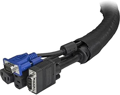 StarTech.com 6.5' (2m) Cable Management Sleeve - Flexible Coiled Cable Wrap - 1.0-1.5" dia. Expandable Sleeve - Polyester Cord Manager/Protector/Concealer - Black Trimmable Cable Organizer (WKSTNCM