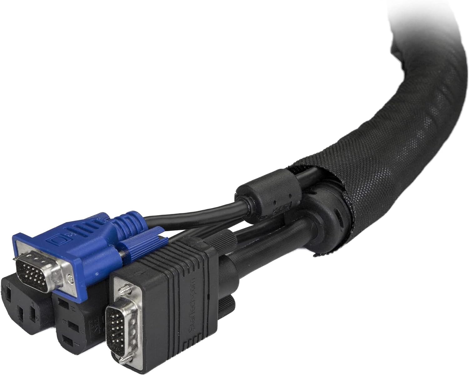 StarTech.com 6.5' (2m) Cable Management Sleeve - Flexible Coiled Cable Wrap - 1.0-1.5" dia. Expandable Sleeve - Polyester Cord Manager/Protector/Concealer - Black Trimmable Cable Organizer (WKSTNCM