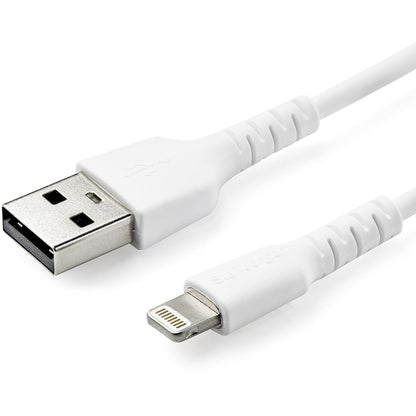StarTech.com 3 foot (1m) Durable White USB-A to Lightning Cable - Heavy Duty Rugged Aramid Fiber USB Type A to Lightning Charger/Sync Power Cord - Apple MFi Certified iPad/iPhone 12 (RUSBLTMM1M