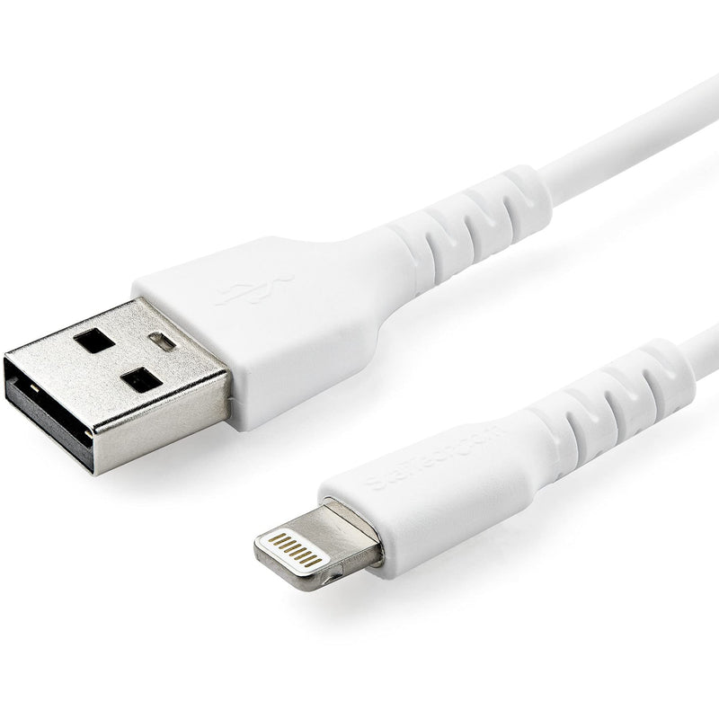 StarTech.com 3 foot (1m) Durable White USB-A to Lightning Cable - Heavy Duty Rugged Aramid Fiber USB Type A to Lightning Charger/Sync Power Cord - Apple MFi Certified iPad/iPhone 12 (RUSBLTMM1M