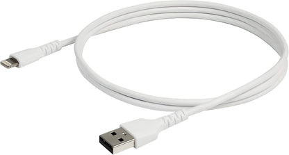 StarTech.com 3 foot (1m) Durable White USB-A to Lightning Cable - Heavy Duty Rugged Aramid Fiber USB Type A to Lightning Charger/Sync Power Cord - Apple MFi Certified iPad/iPhone 12 (RUSBLTMM1M
