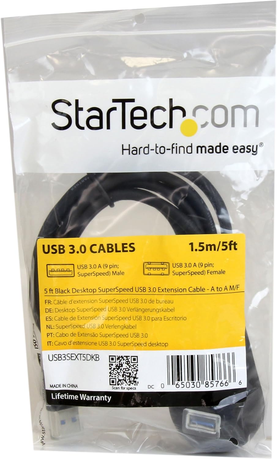 StarTech.com 5 ft Black Desktop SuperSpeed USB 3.0 Extension Cable - A to A M/F - USB 3.0 Extension Cable A Male to A Female - 5 feet (USB3SEXT5DKB