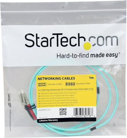StarTech.com Fiber Optic Cable - 10 Gb Aqua - Multimode Duplex 50/125 - LSZH - LC/SC - 1 m - fiber optic cables (LC, SC, Male/Male, OM3, Turquoise, Multi-mode)
