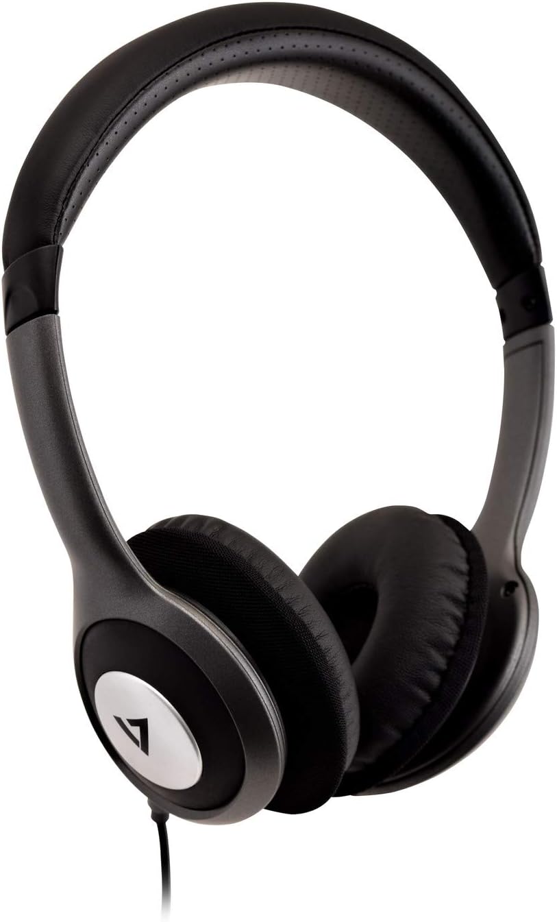 V7 HA520 Deluxe Stereo Headphones with Volume Control - Black & Grey