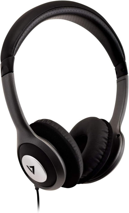 V7 HA520 Deluxe Stereo Headphones with Volume Control - Black & Grey
