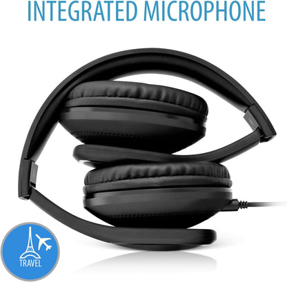 V7 HA701-3NP Over-Ear Headphones with Microphone and Volume Control, Foldable, Call Answering for Cellphones, Tablets, Smartphones, Laptop Computer, PC, Black