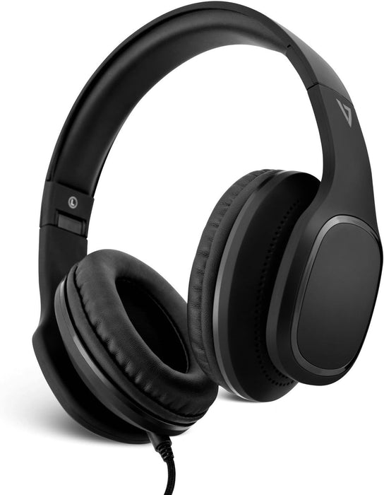 V7 HA701-3NP Over-Ear Headphones with Microphone and Volume Control, Foldable, Call Answering for Cellphones, Tablets, Smartphones, Laptop Computer, PC, Black