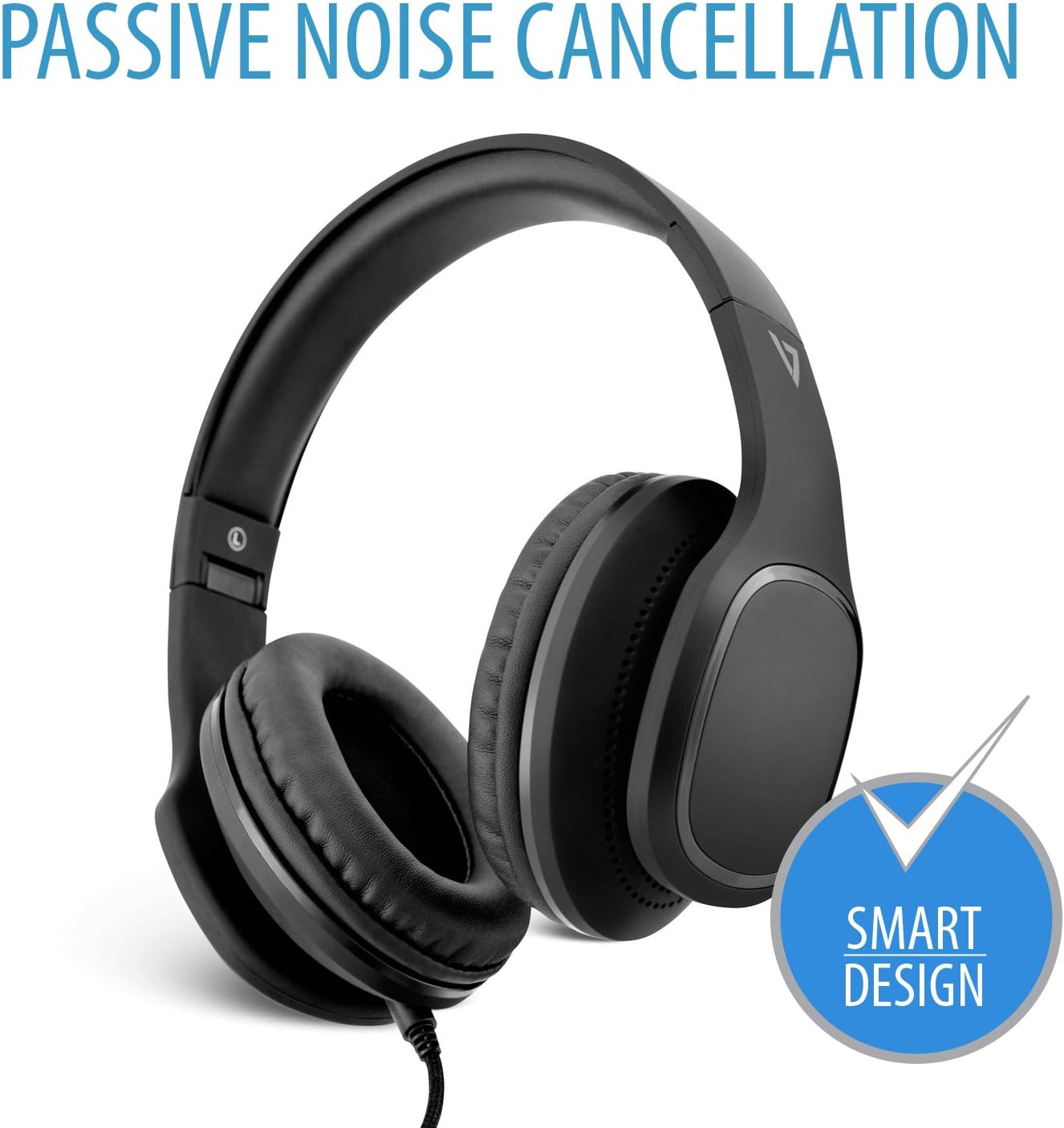 V7 HA701-3NP Over-Ear Headphones with Microphone and Volume Control, Foldable, Call Answering for Cellphones, Tablets, Smartphones, Laptop Computer, PC, Black